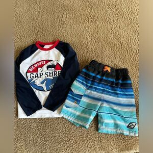 Boy Swim Shorts (4T) & Gap Rash Guard Top (5)